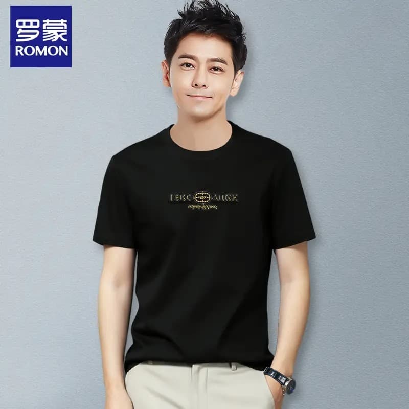 [Incluindo etiqueta] Romon RM3826 Xinjiang Camiseta de algodão de meia-idade jovem verão masculina gola redonda manga cu