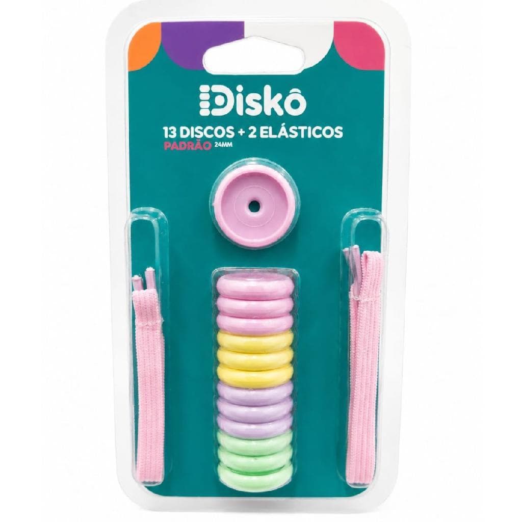 Kit Discos Disko 24mm Pastel 13 Discos Com 2 Elásticos para Caderno Inteligente Colorido