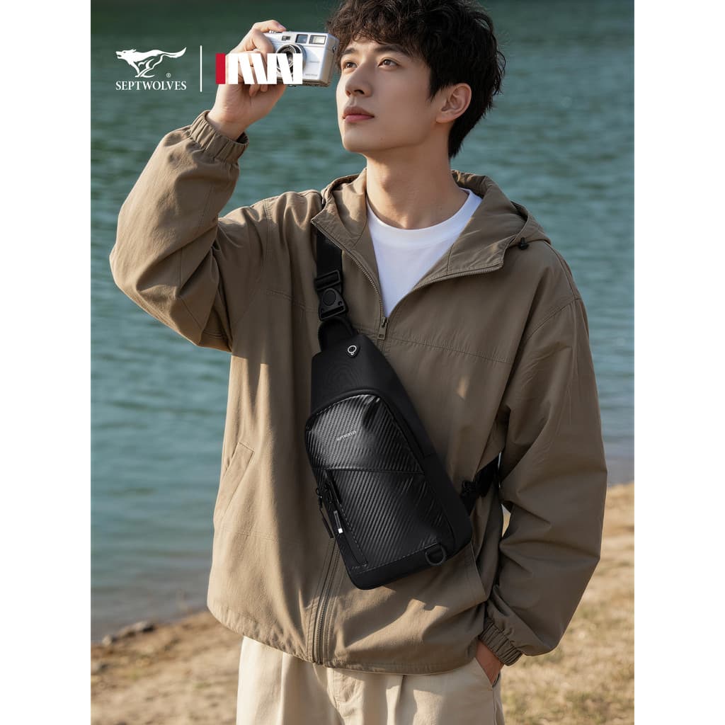 Qipi Wolf 2026 Novo estilo bolsa de peito masculina bolsa de ombro de grande capacidade tecido atualizado resistente a a