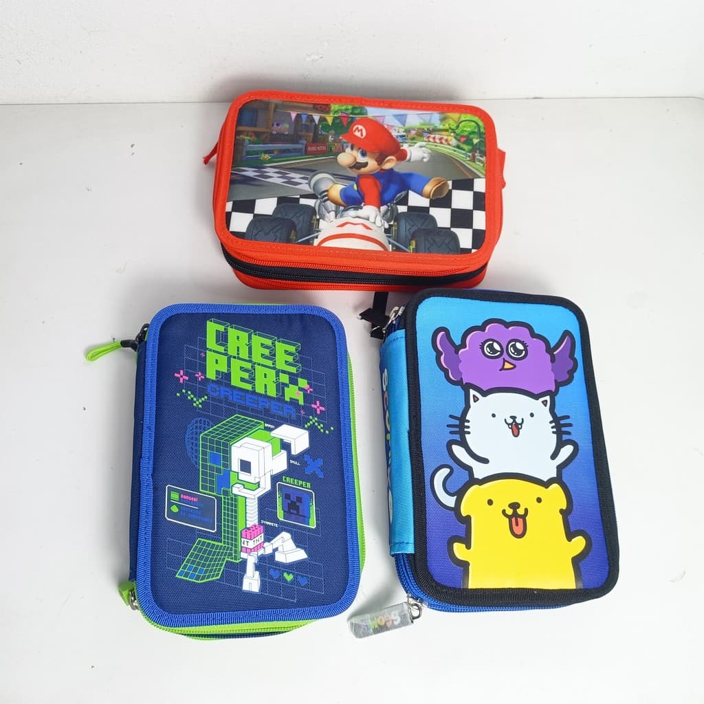 Estojo de lápis de grande capacidade de três camadas de desenho animado de comércio exterior Bolsa de armazenamento mult