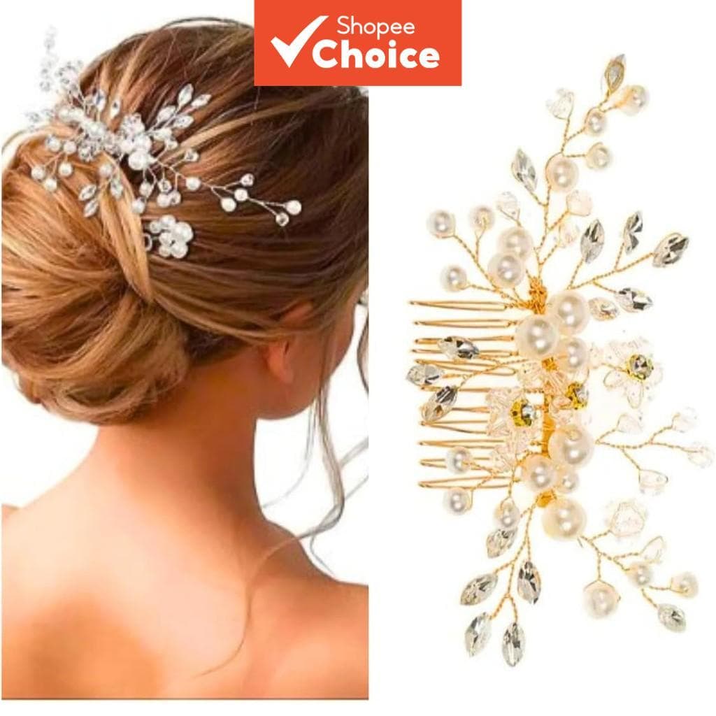 Pente De Cabelo De Cristal Branco Pérola Banquete De Noiva Updo Acessório De Grampo