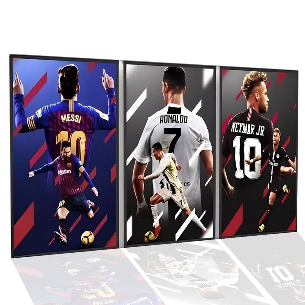KIT 3 Quadros Decorativos Futebol Leo Messi Ronaldo Neymar Decoração de Parede da Sala de Estar SIZE 40X60CM