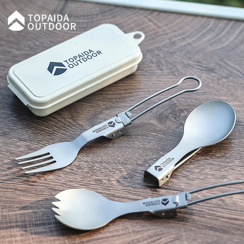 Garfo multifuncional portátil de titânio puro, colher para acampamento, pauzinhos, talheres de titânio, acampamento, col