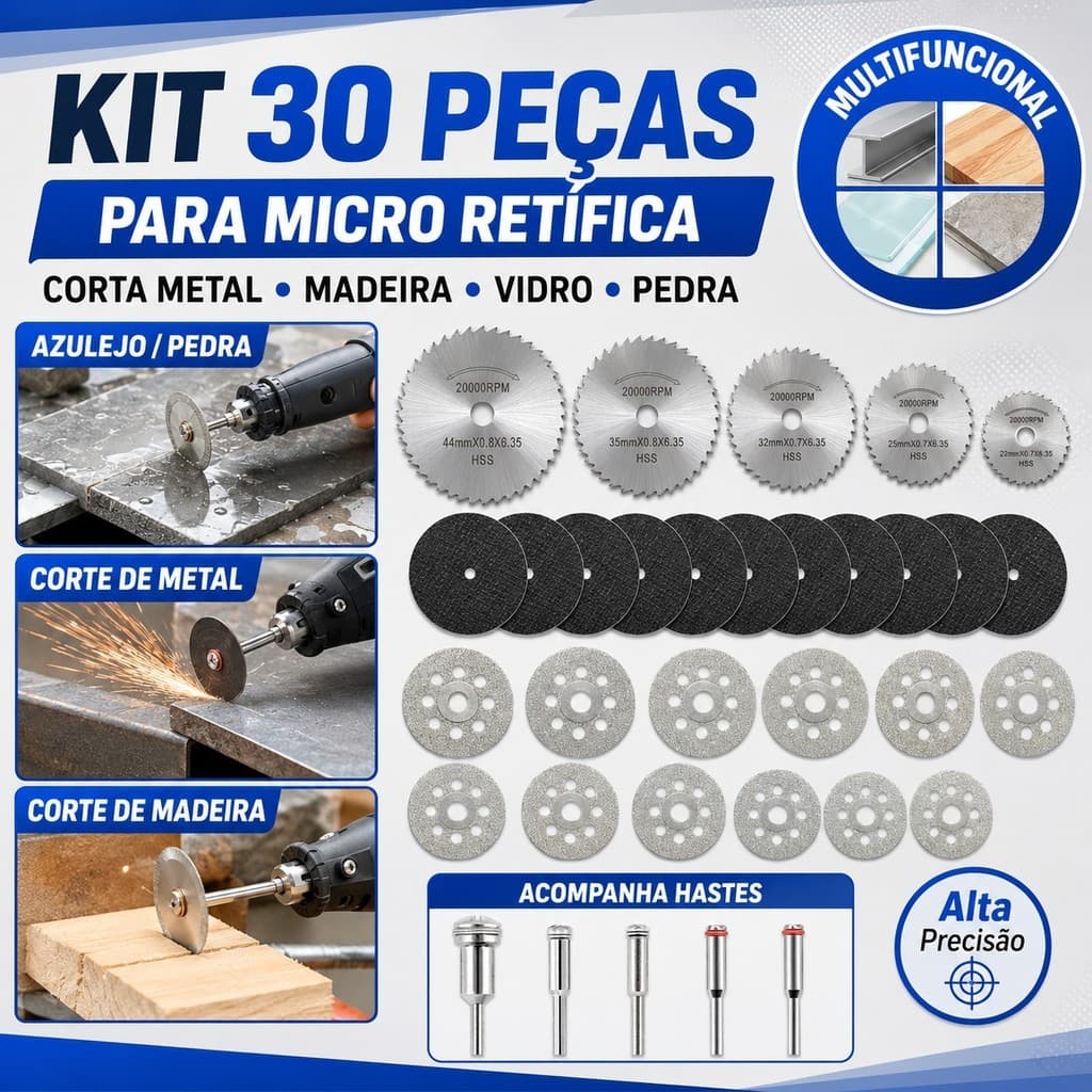 Kit 30 peças Disco Serra Circular Madeira Retifica E Furadeira Parafusadeira Conjunto