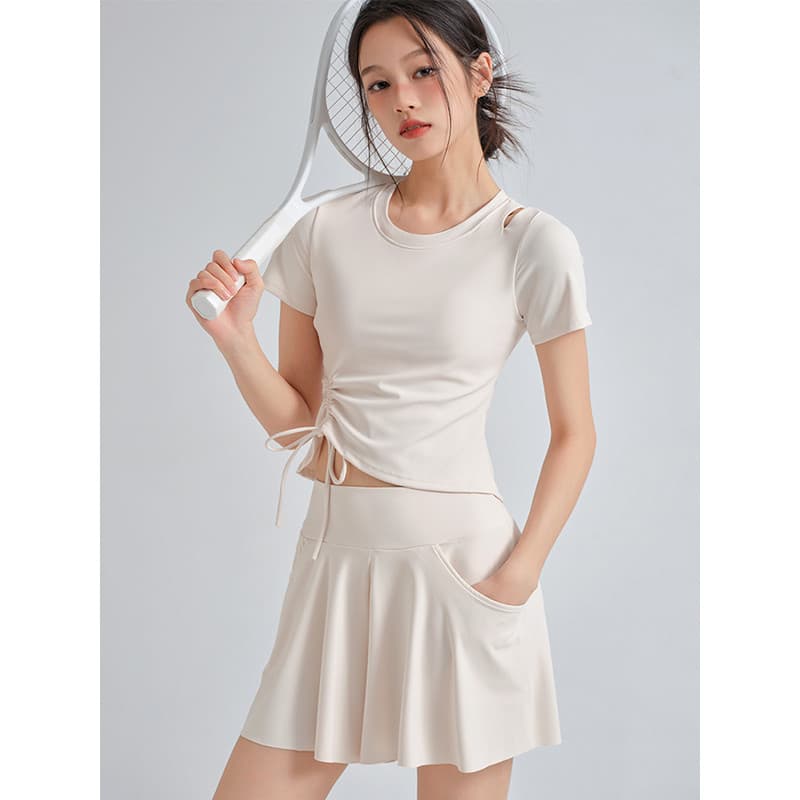 Roupas de yoga terno feminino com almofadas no peito yoga manga curta tênis Badminton mais magro olhar correndo terno es