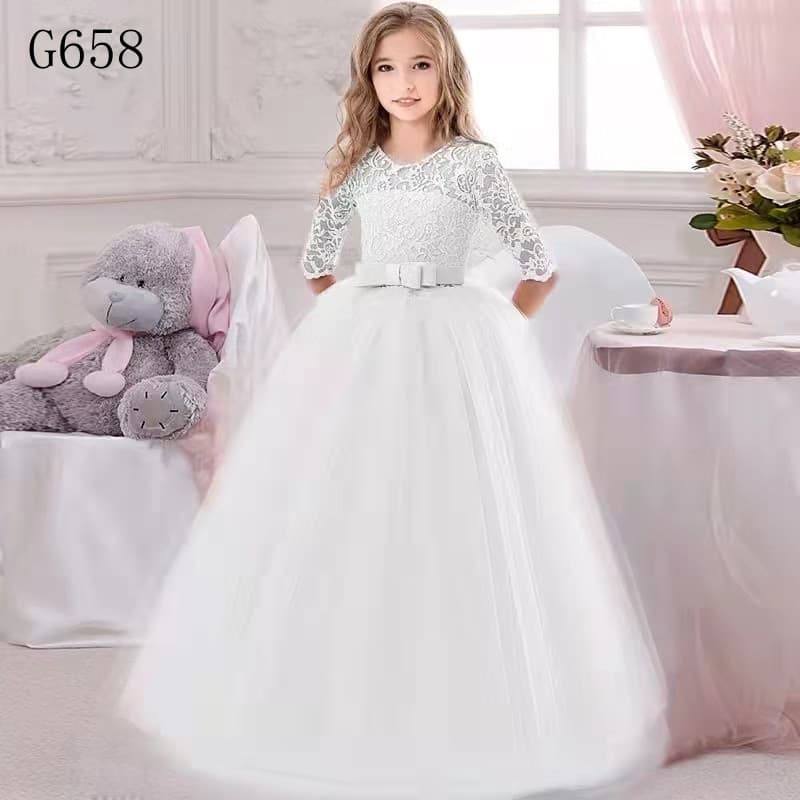 Vestido de Princesa Adolescente 2026 para Festa de Meninas, Branco, Natal, Infantil A6339