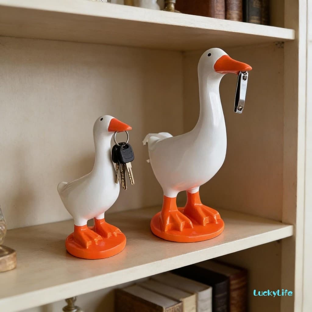 Porta-Chaves Magnético De Ganso , Criativo , Fofo , Estatuetas Branco , Estátuas De Animais De Resina Para Escritório Do