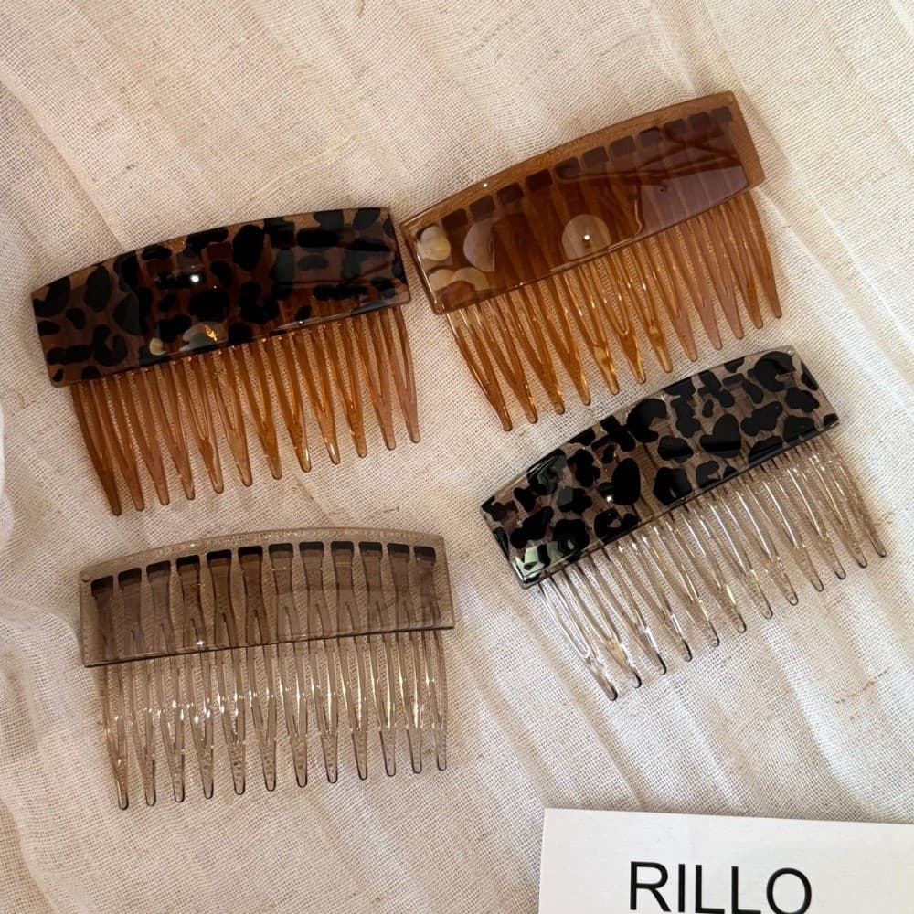 Moouga/Leopard Print Retangular Cor Transparente Pente de Cabeça para Baixo Pente de Cabelo Inserir Pente Franja Pente P