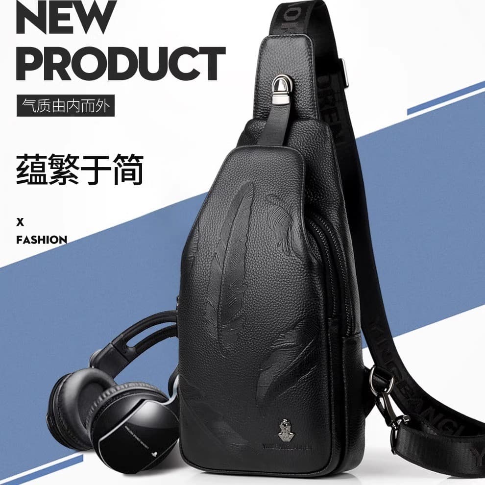 Bolsa de peito masculina bolsa mensageiro bolsa de couro primeira camada bolsa de ombro de couro versão coreana na moda
