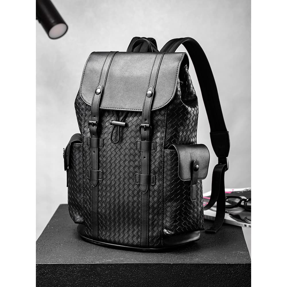 CaleryKlohom Bolsa de computador de couro genuíno masculina leve luxo tecido mochila grande capacidade bolsa escolar bol