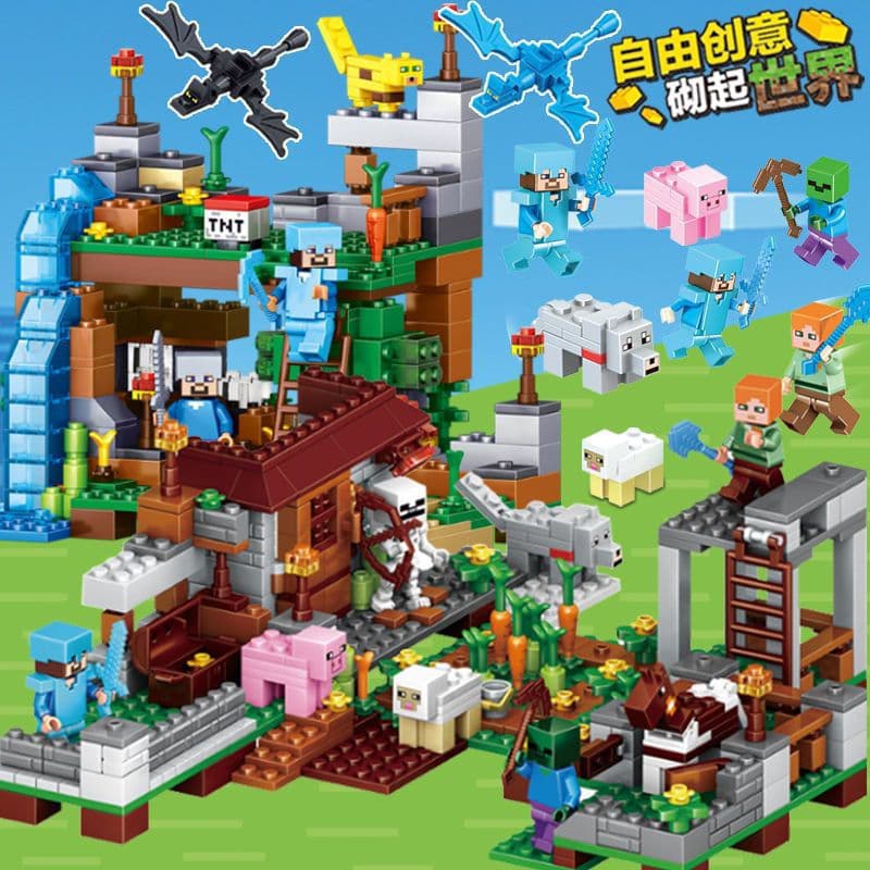 1.000 + PCS Meu Mundo Bloco de Construção Pixel Guerra Mundial Cavalo Cidade Paraíso Casa na Árvore Modelo Menino Ciênci