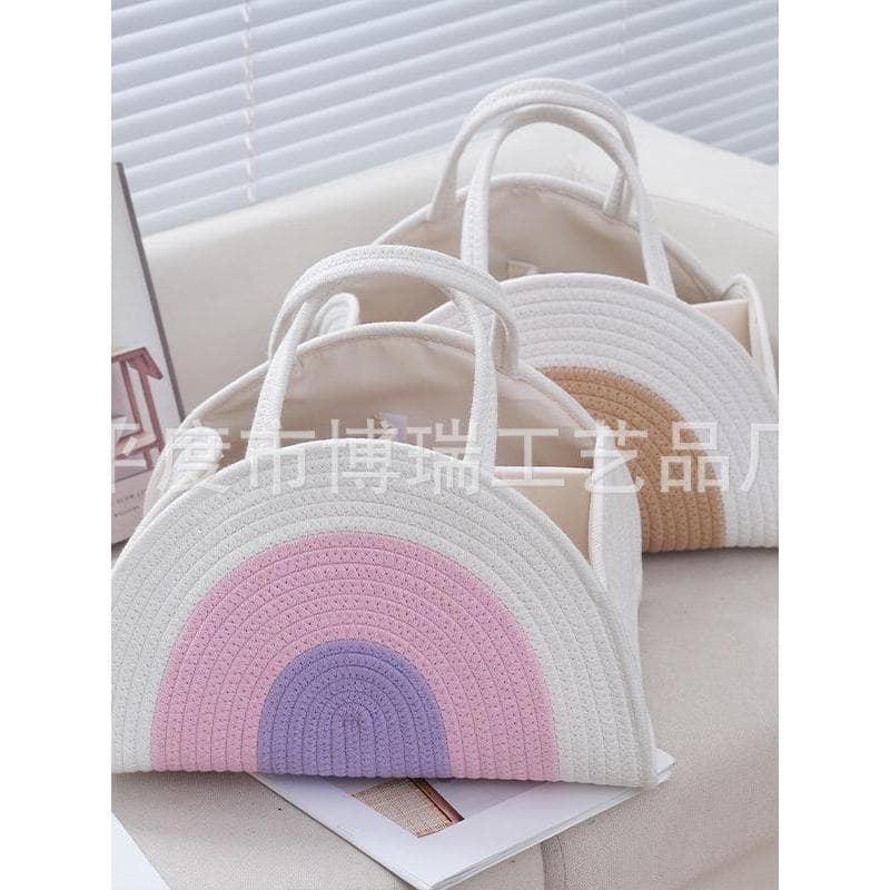 Simples cesta de fraldas compartimento pacote bolsa feminina corda de algodão tecido mãe bebê cesta de armazenamento com