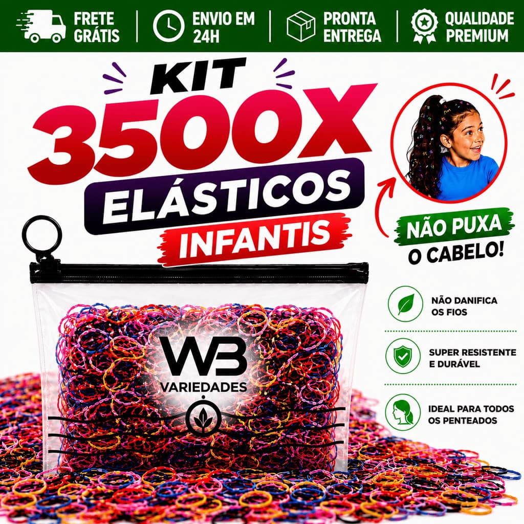 Combo 3500 Elástico de Cabelo Liguinha Infantil Feminino com Necessaire Envio Imediato