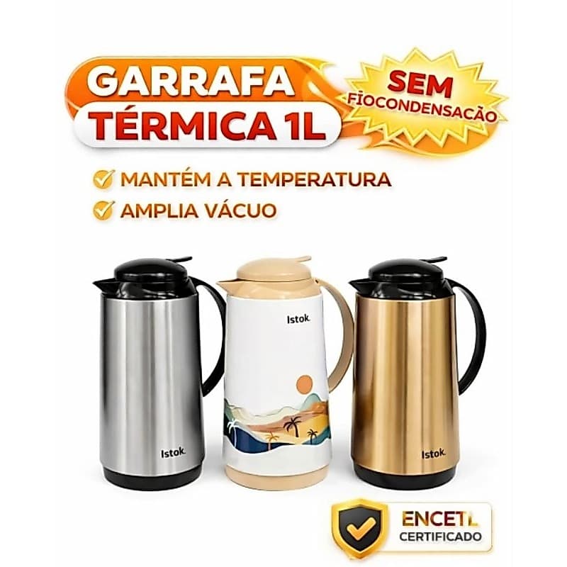 Garrafa Térmica Café 1L Istok Inox Mesa + 6 Xícaras  Café Bule Térmico Servir Bebidas  Café Chá
