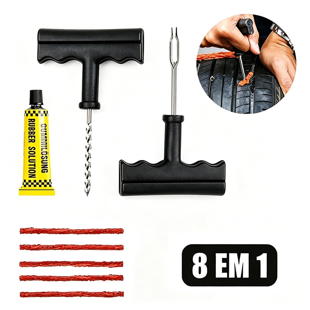 🚗 🏍️ Kit Conserto Pneu Emergencial 8 Peças | Reparo Macarrão Resistente Para Carro E Moto