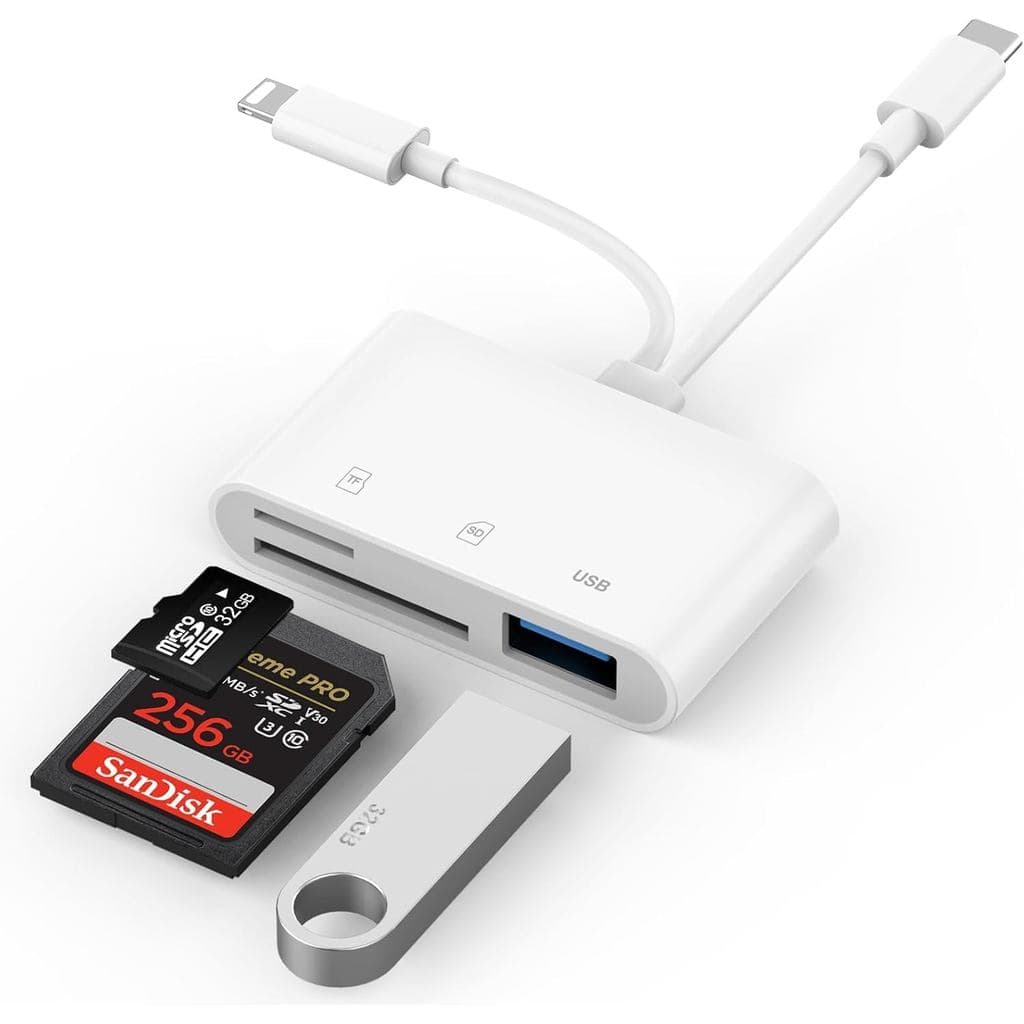 Leitor de cartão SD, adaptador de cartão SD de porta dupla USB-C para Lightning, leitor de cartão de memória para câmera
