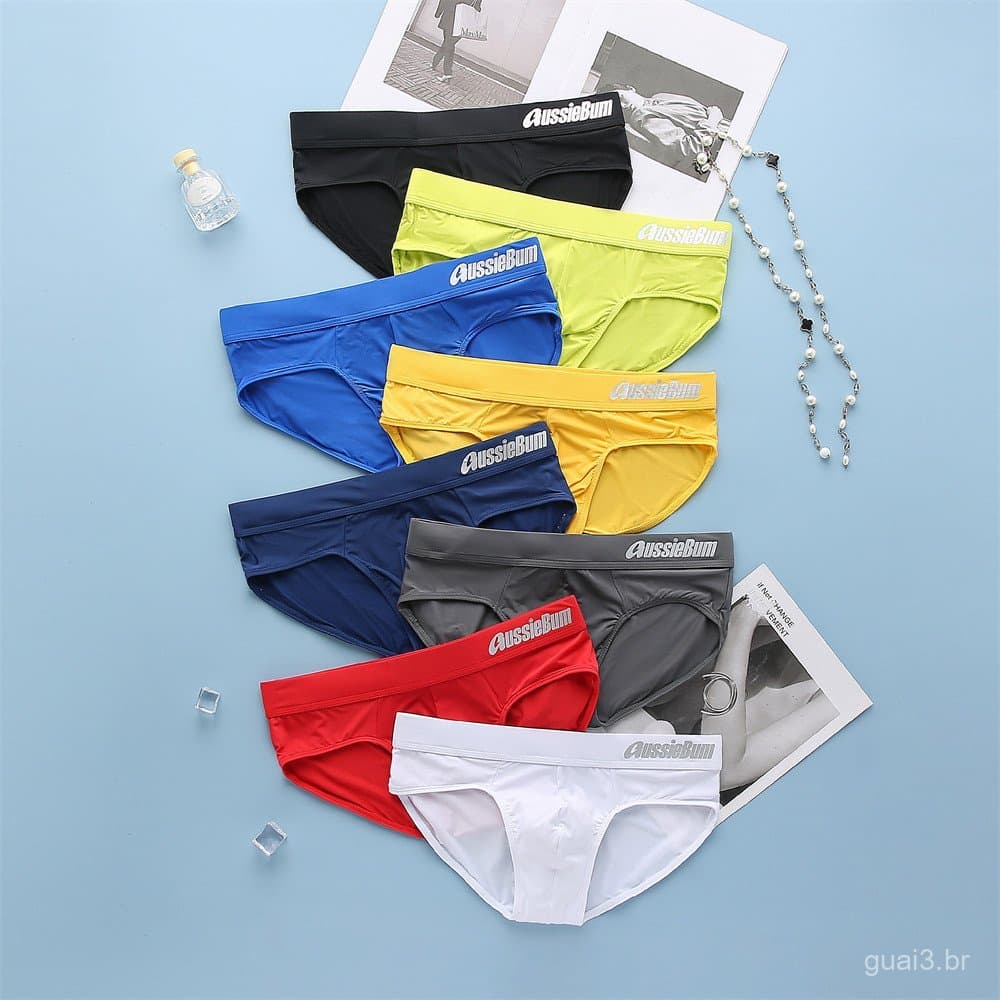 Cuecas Masculinas Aussiebum de Cintura Baixa em Seda Gelada, Confortáveis e Respiráveis