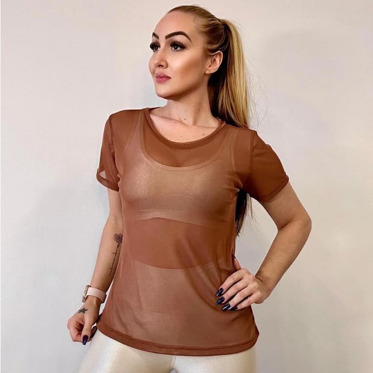 Blusa Transparente de Tule para Mulheres, Roupão de Ginástica e Fitness, Copa do Mundo do Brasil JH6Q