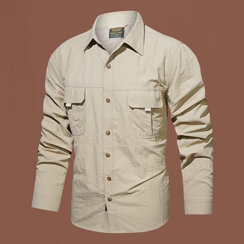 Camisa impermeável de secagem rápida ao ar livre Multi-bolso ferramentas lapela masculina de manga comprida Casual camis