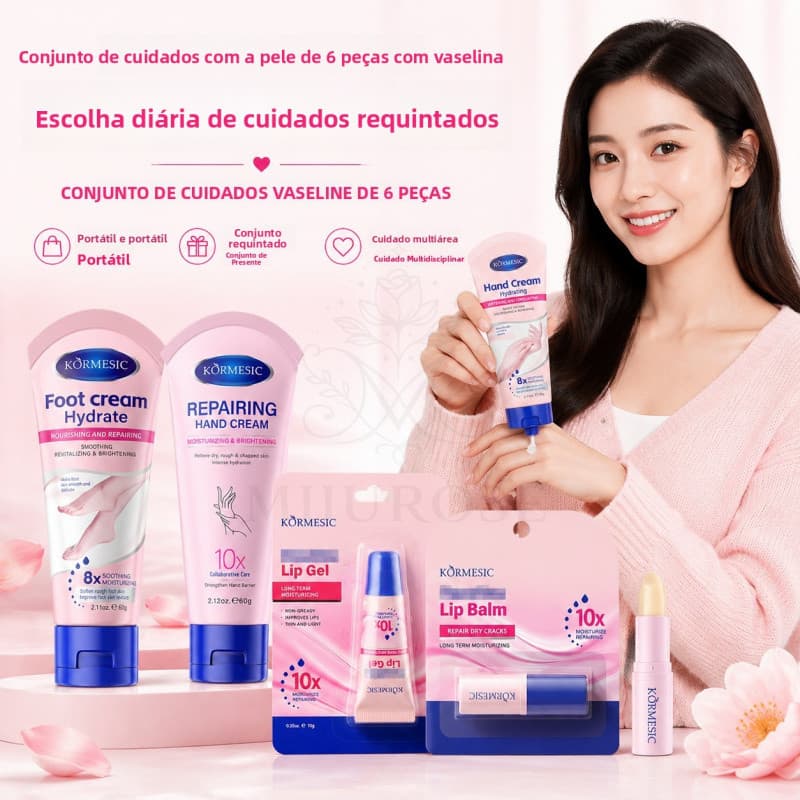 O creme para mãos e pés MIIUROSE Vaseline tem uma textura suave, não é pegajoso e possui efeitos hidratantes e iluminado