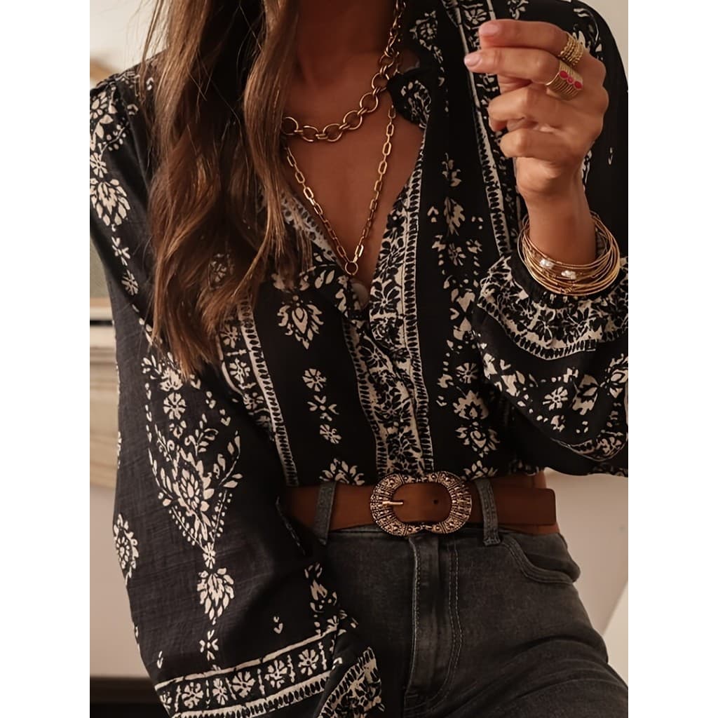 Camisa Feminina Estampada De Manga Comprida