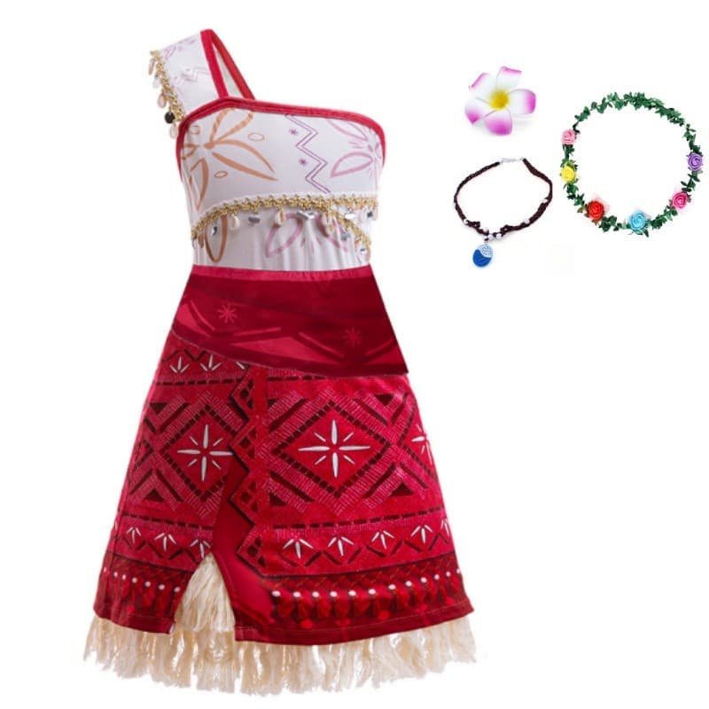 Vestido de Verão Moana para Meninas, Sem Mangas, Fantasia de Festa de Aniversário, Conjunto de Acessórios de Princesa GF