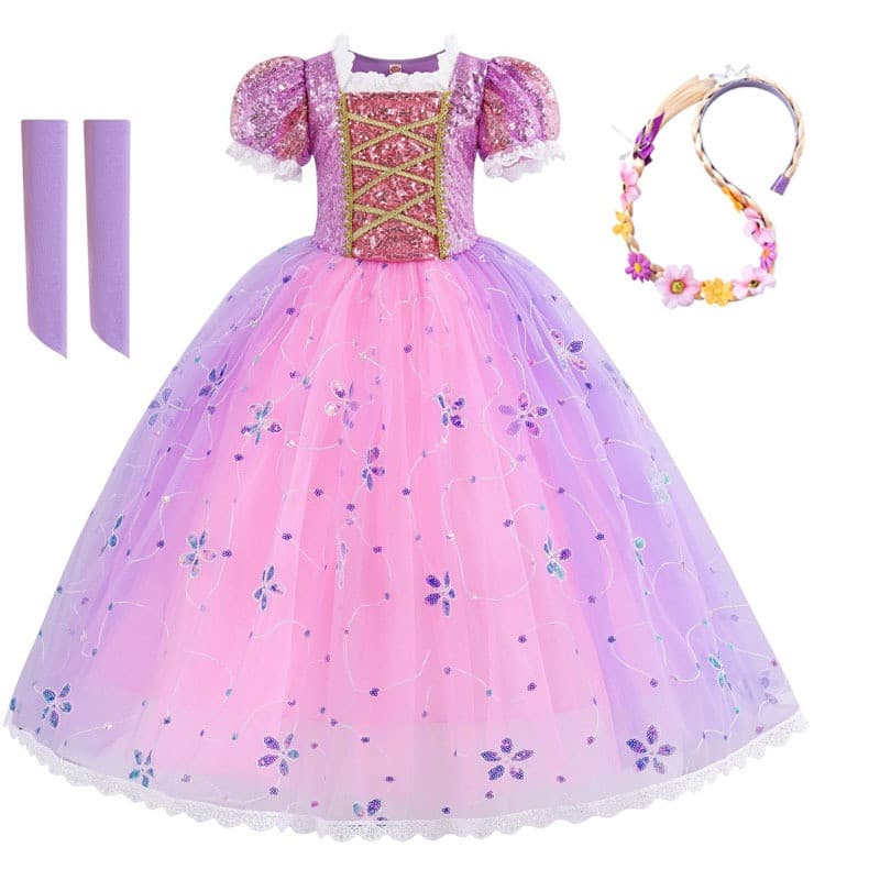 Vestido de Verão da Princesa Rapunzel, Fantasia de Cosplay para Meninas, Manga Curta, Roupa de Aniversário Hallo M2PP
