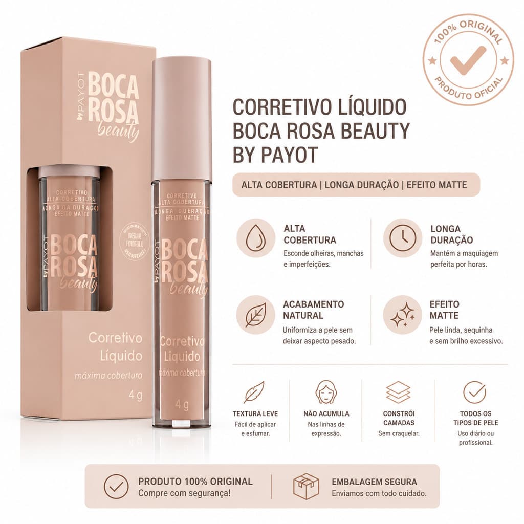 Corretivo Líquido Boca Rosa Beauty By Payot Original Alta Cobertura Efeito Matte Longa Duração
