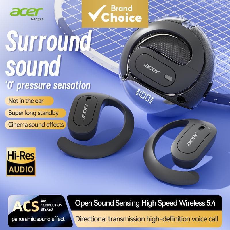 Acer OHR538 Fones De Ouvido Sem Fio Bluetooth 5.4 Gancho Esporte Com Microfone TWS Longa Vida Útil Da Bateria Música Uso