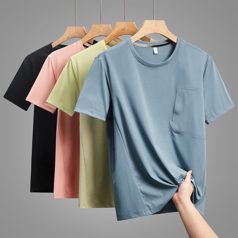 Peito Real bolso gelo seda verão solto camiseta masculina de manga curta versão coreana sensação legal tamanho grande ju