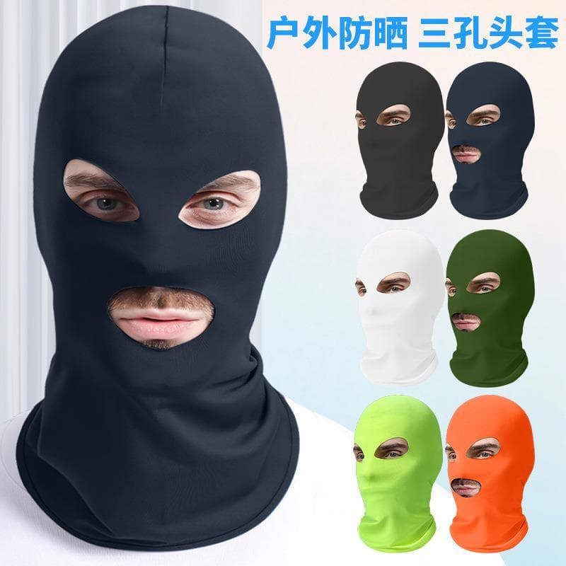 Capacete de três buracos, equipamento ao ar livre, equitação ao ar livre, protetor solar, sem boca, preto, máscara facia