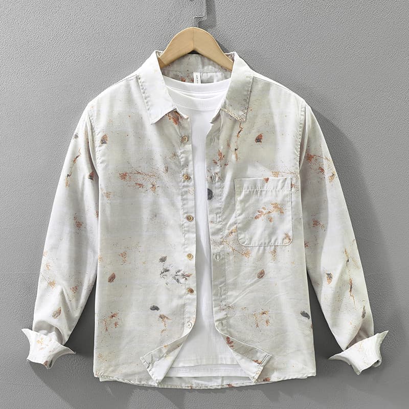 Único impresso primavera outono novo estilo masculino Casual camisa de manga comprida masculina literária cor-pintada so