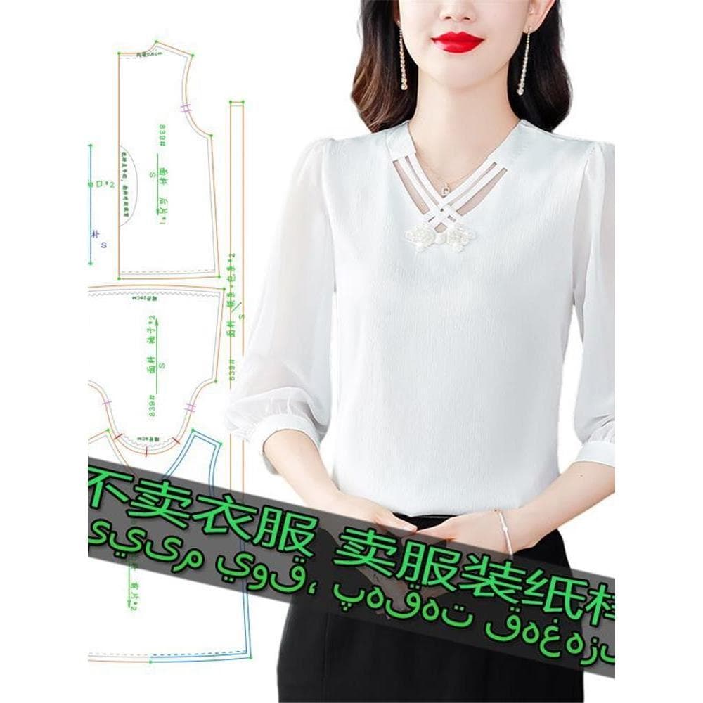 G839 padrão de corte de roupas padrão padrão novo Design decote elegante All-Match Casual três quartos