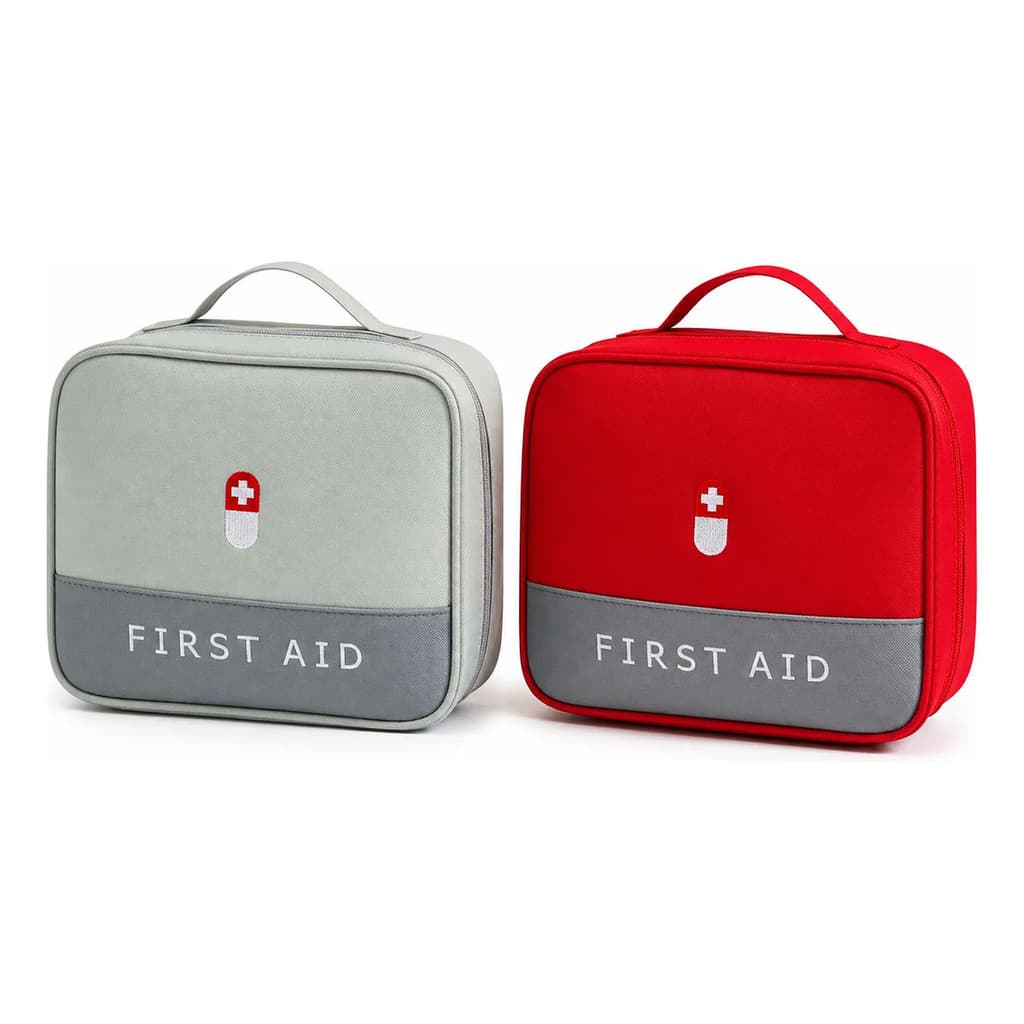 Kit 2 Necessaire Bolsa Porta Remédios Medicamentos Viagem Cinza Vermelho