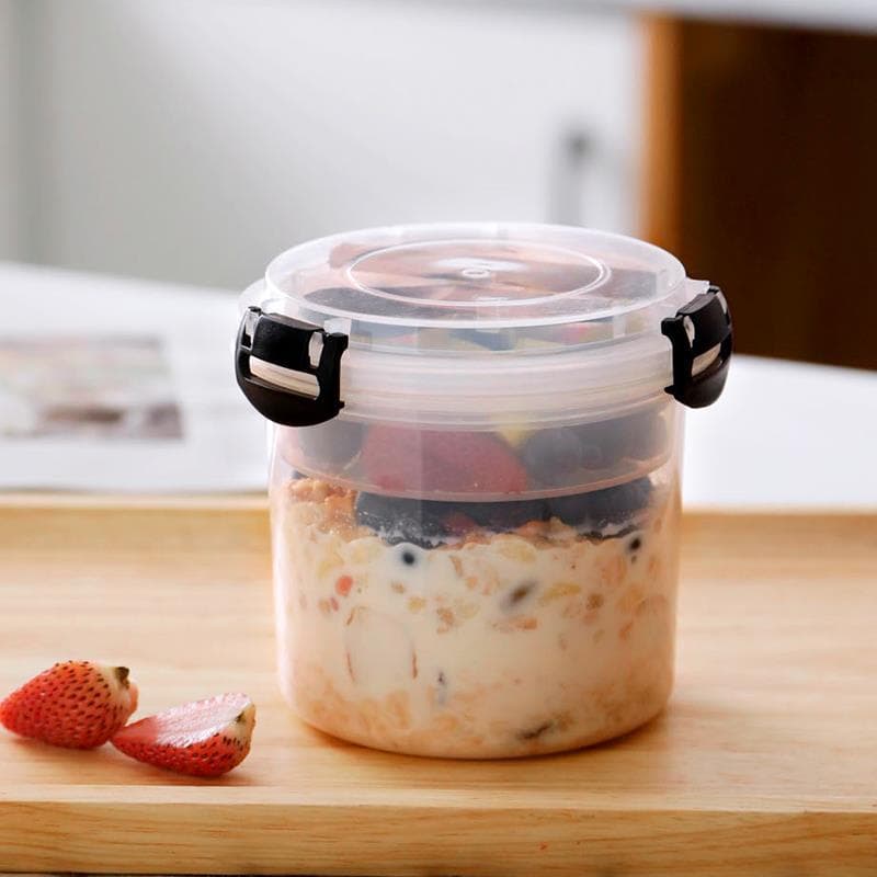 Copo de café da manhã portátil copo de aveia durante a noite dupla camada com tampa colher aveia iogurte salada micro-on