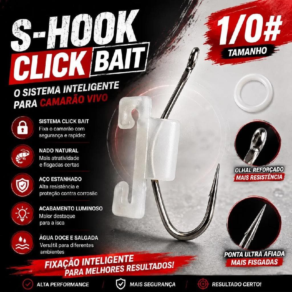 Anzol Robalo Camarão Vivo S-hook Click Bait 1/0 Cartela