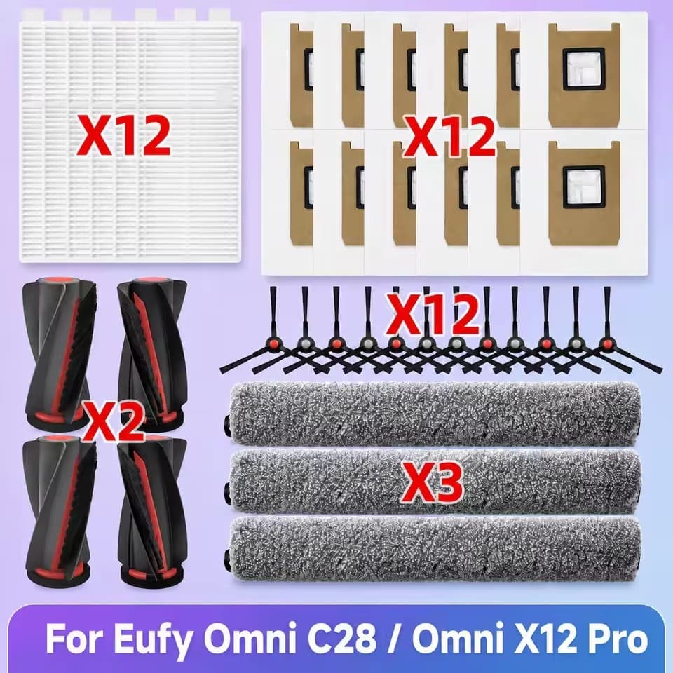 Para Eufy Omni C28/X12 Pro Escova Lateral Principal Filtro HEPA Saco De Pó Rolo Mop