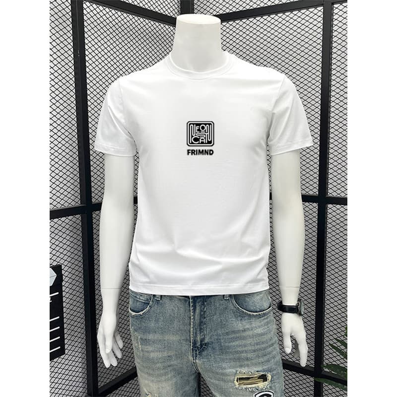 Europeu americano novo estilo em torno do pescoço mercerizado algodão de manga curta camiseta masculina verão Street Wea