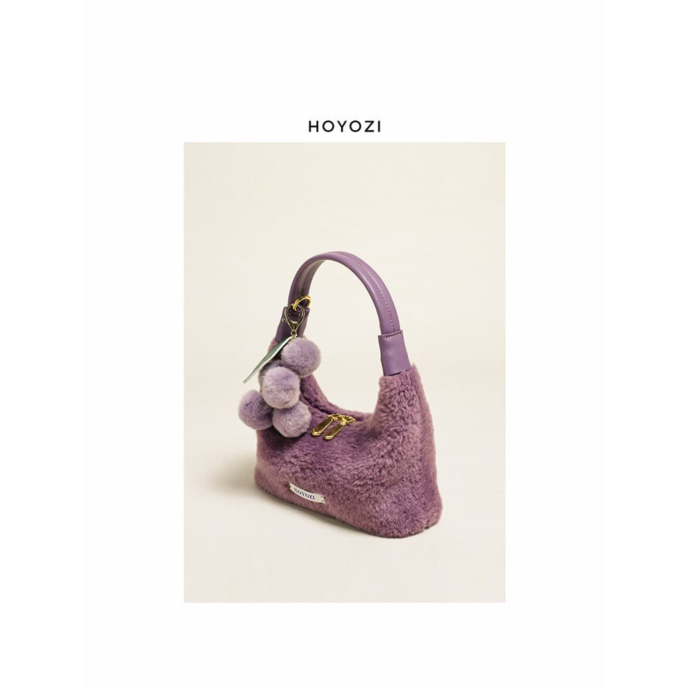 Xiaoyoujia bolsa picada Taro bolsa de pele roxa feminina outono inverno mensageiro de um ombro bolsa de pelúcia 20