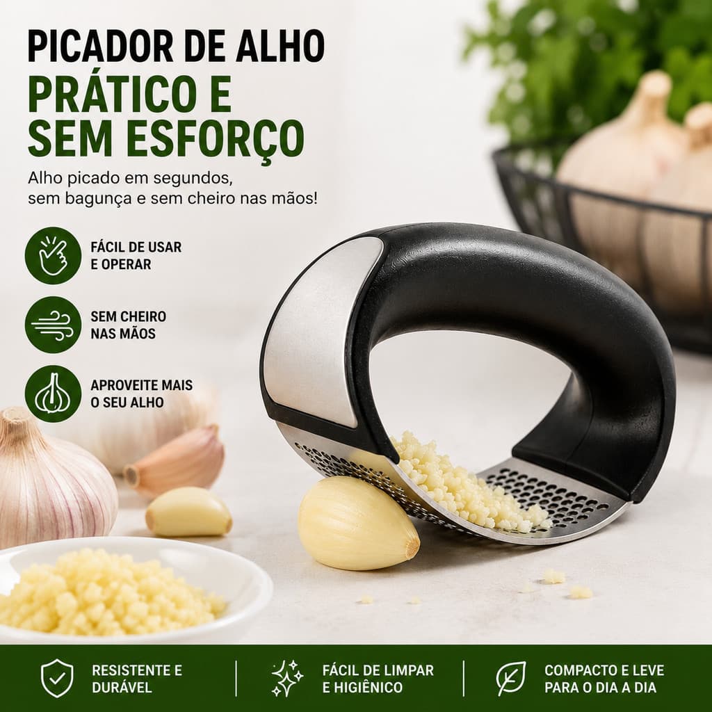 Triturador de Alho Inox Espremedor Amassador Descascador Manual de Alimentos Utensílio de Cozinha