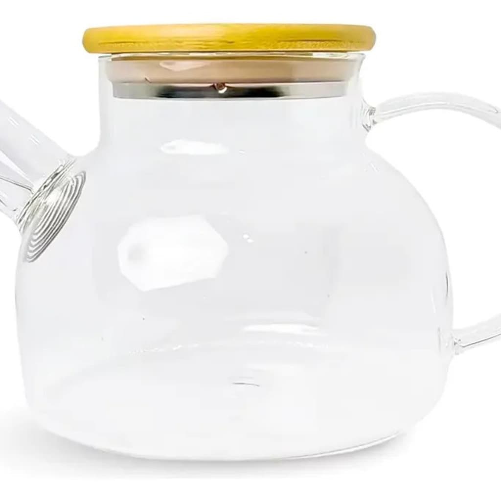 Chaleira De Vidro Tampa De Bambu Jarra Bule Infuso