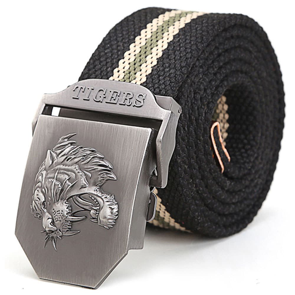 Moda cabeça de tigre masculino engrossado cinto de lona versão coreana cinto Casual masculino ao ar livre cinto de lona