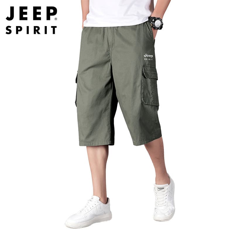 JEEP SPIRIT Calças Cortadas Masculinas Verão Novo Estilo Macacão Casual Multi-bolso Respirável Calças Médias Shorts Conf