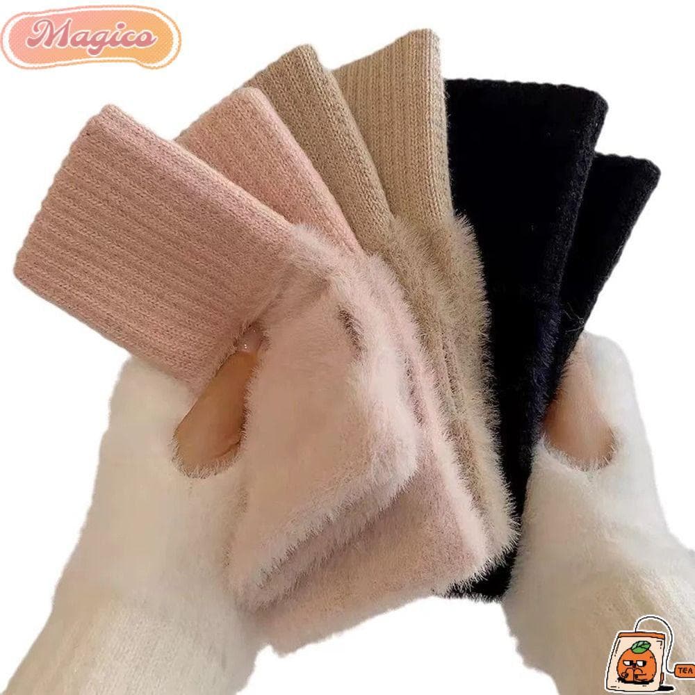 Luvas De Malha De Pelúcia MAGICO , Macias De Lã Com Meio Dedo Pulso De Cores Sólidas Outono Inverno
