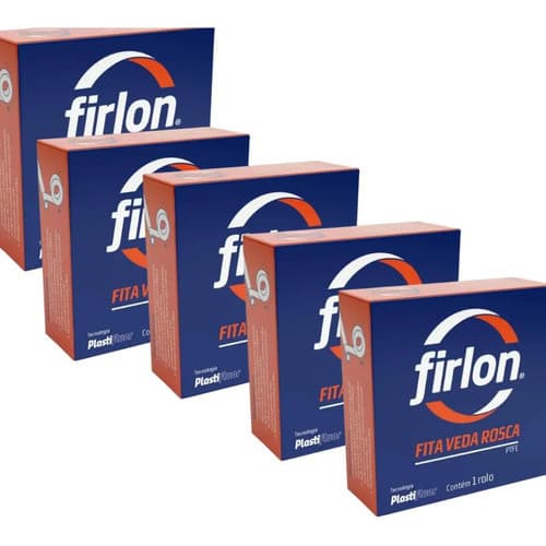Kit 5 Fita Veda Rosca 12mm X 50 Metros Firlon Branco
