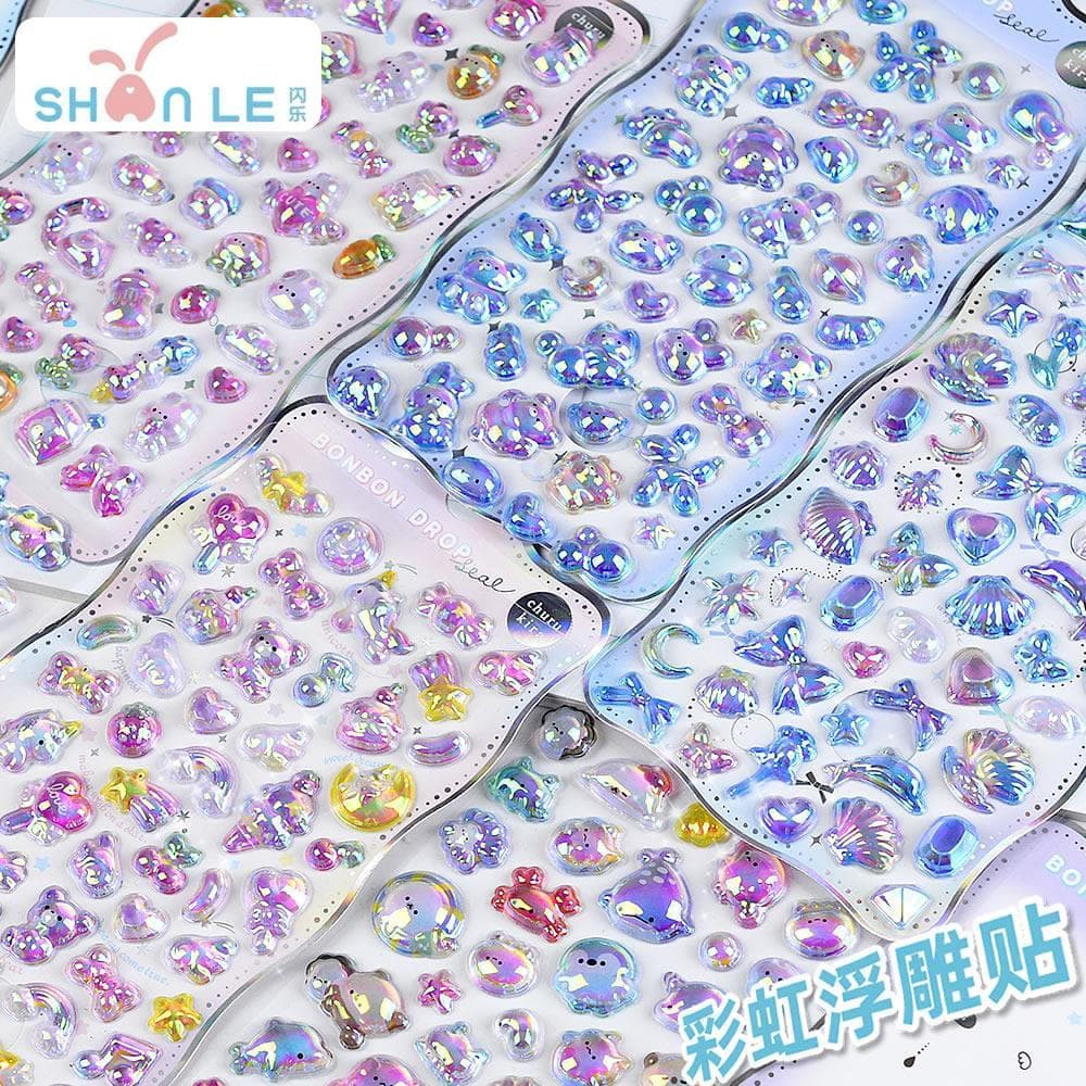 Brilhante arco-íris tridimensional 3d em relevo adesivos de cristal crianças meninas pequeno nariz Ga brinquedos bonito