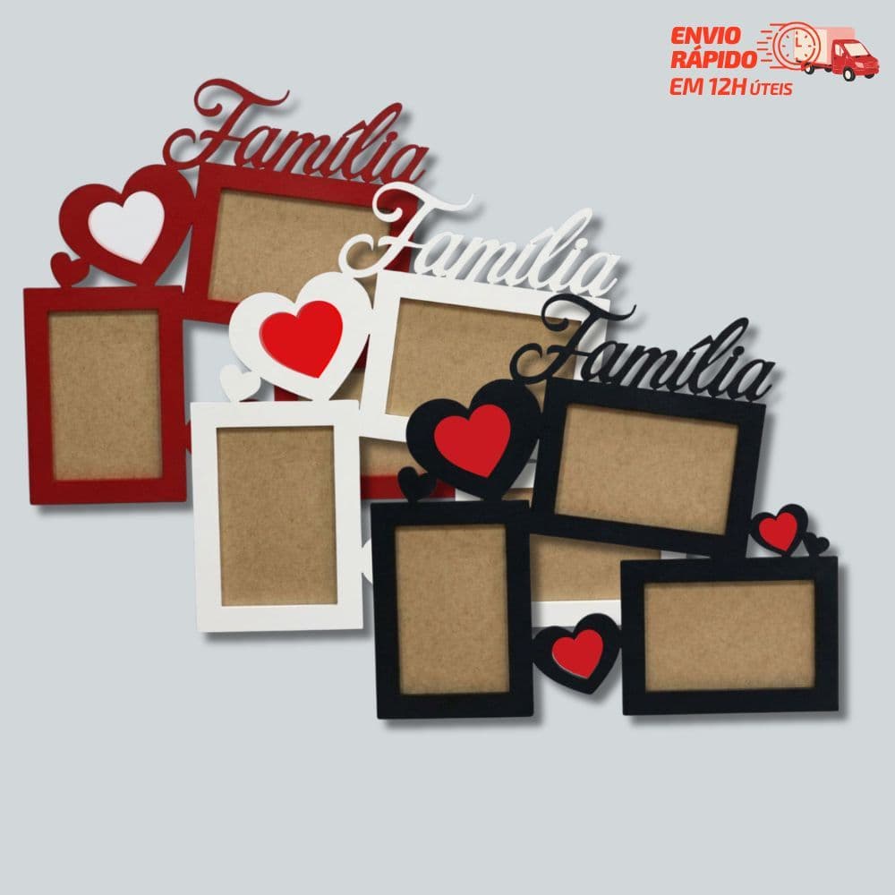 Quadro Porta Retrato Três Fotos 10x15 MDF Porta Retrato Família 3 fotos mesa Decorativo Sala Quarto