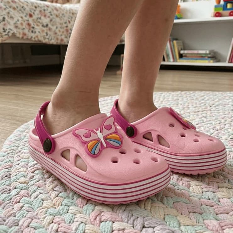 Babuche Feminino Infantil Juvenil Várias Cores De Borboleta Para Meninas Super Confortável Tipo Nuvem Antiderrapante