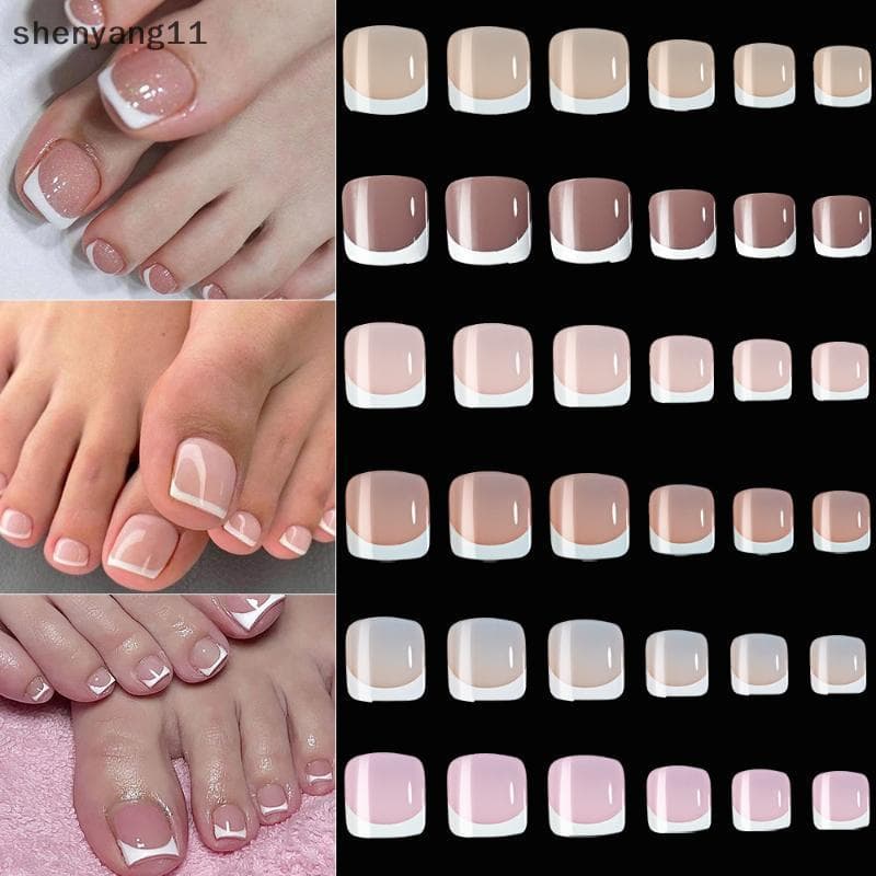 shen 120 Peças Prensa Artificial Quadrada Curta Francesa Nas Unhas Dos Pés Nude Rosa Cobertura Completa Falsas Extensão