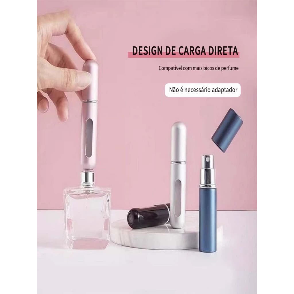 Frasco para perfumes (recarregável pela base), portátil para viagem, kit com 2 unidades.
